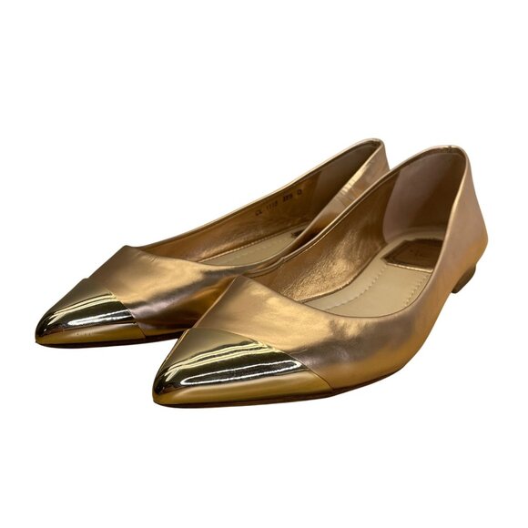 Christian Dior Women’s Gold Metallic Pointed Toe Ballet Flats Size 35.5 - Picture 3 of 11